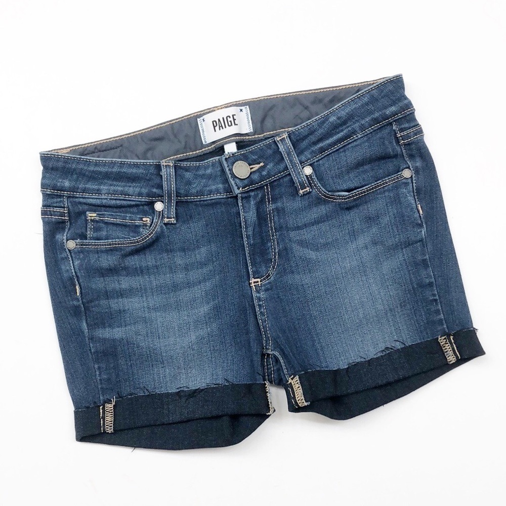 PAIGE dark wash cuffed denim shorts